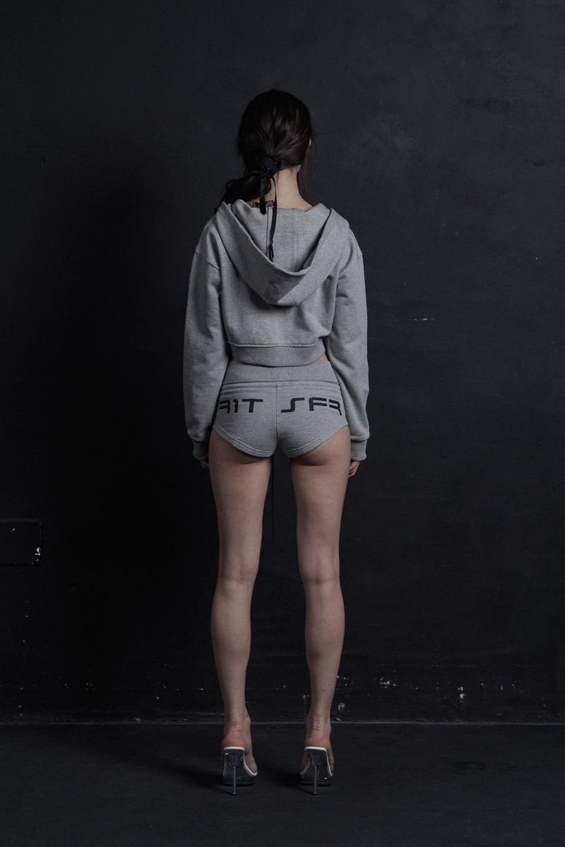 FR CROP HOODIE ZIP-UP GRAY