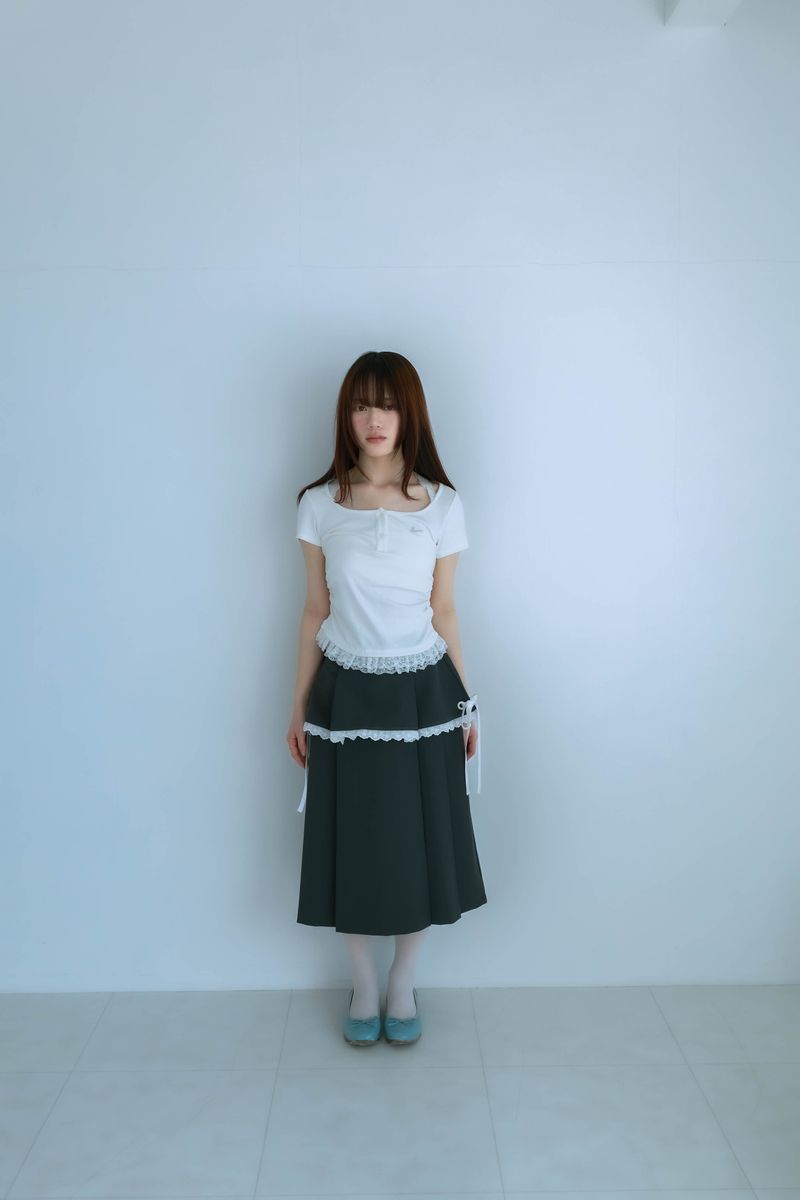 lace frill tee(white)