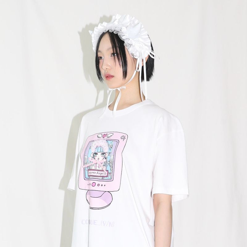 Computer Angel Half T-shirt - WHITE