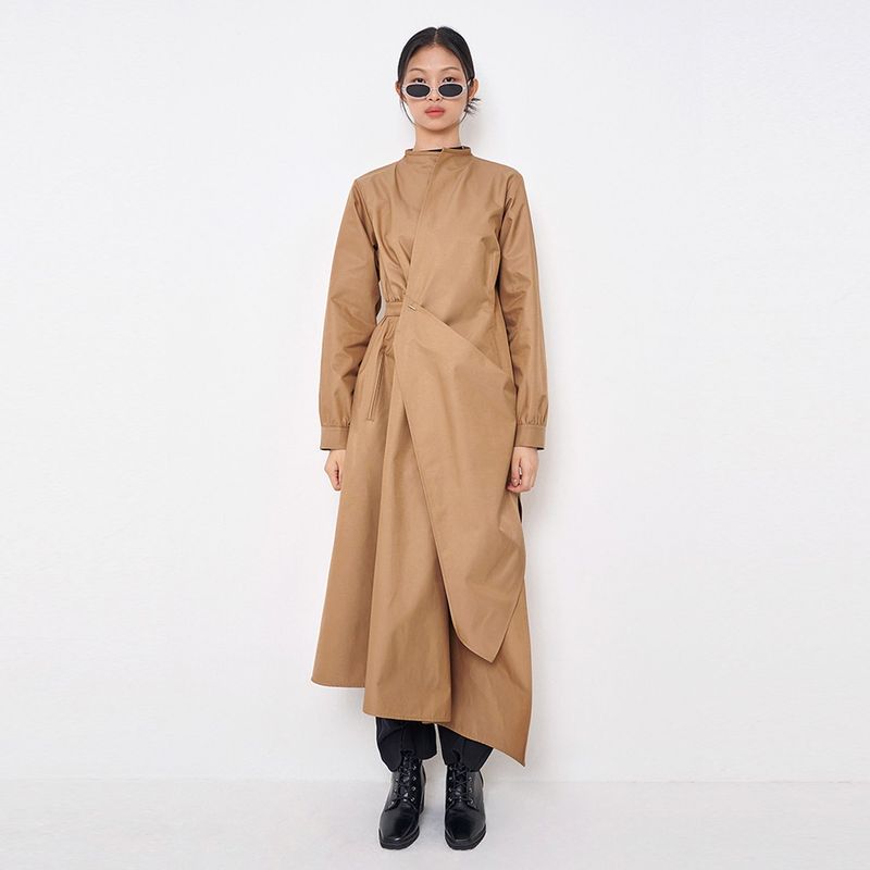 Asymmetry Draped Waterproof Coat _ Beige