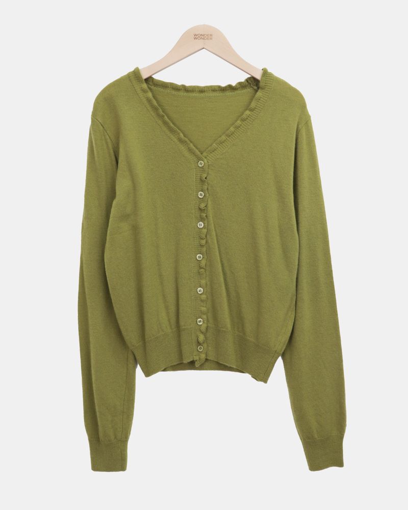 Pering Frill V-Neck Knit Cardigan
