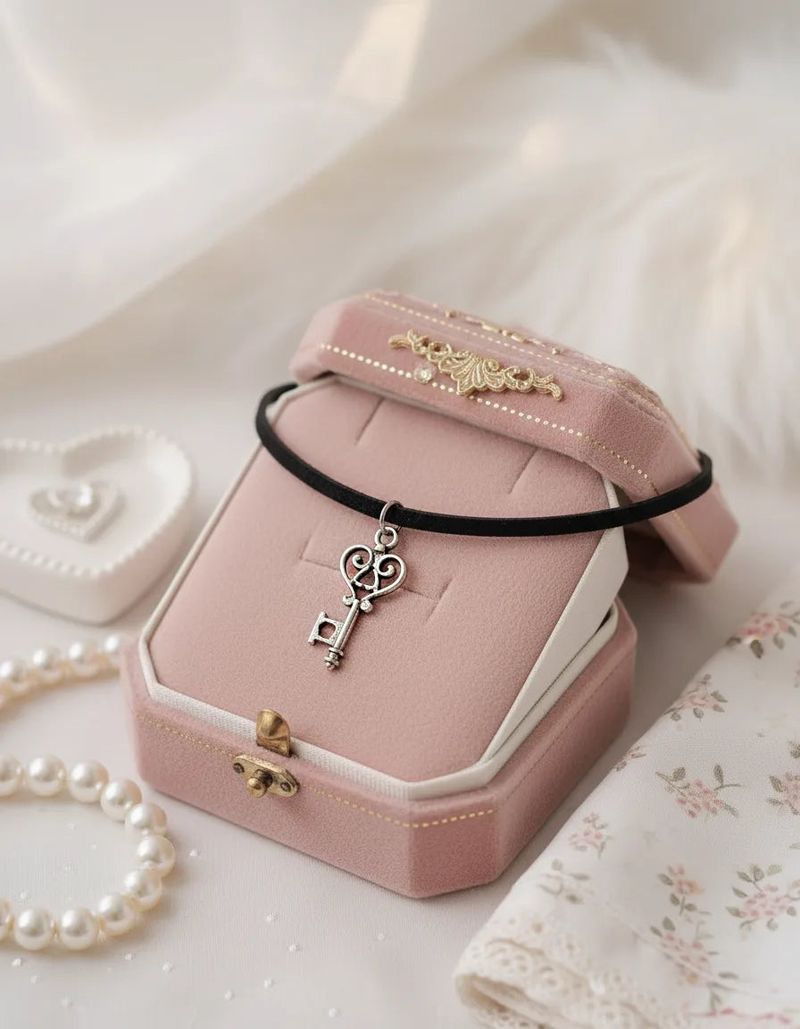 [IVE Wonyoung Necklace] Silver Heart Key Choker Necklace