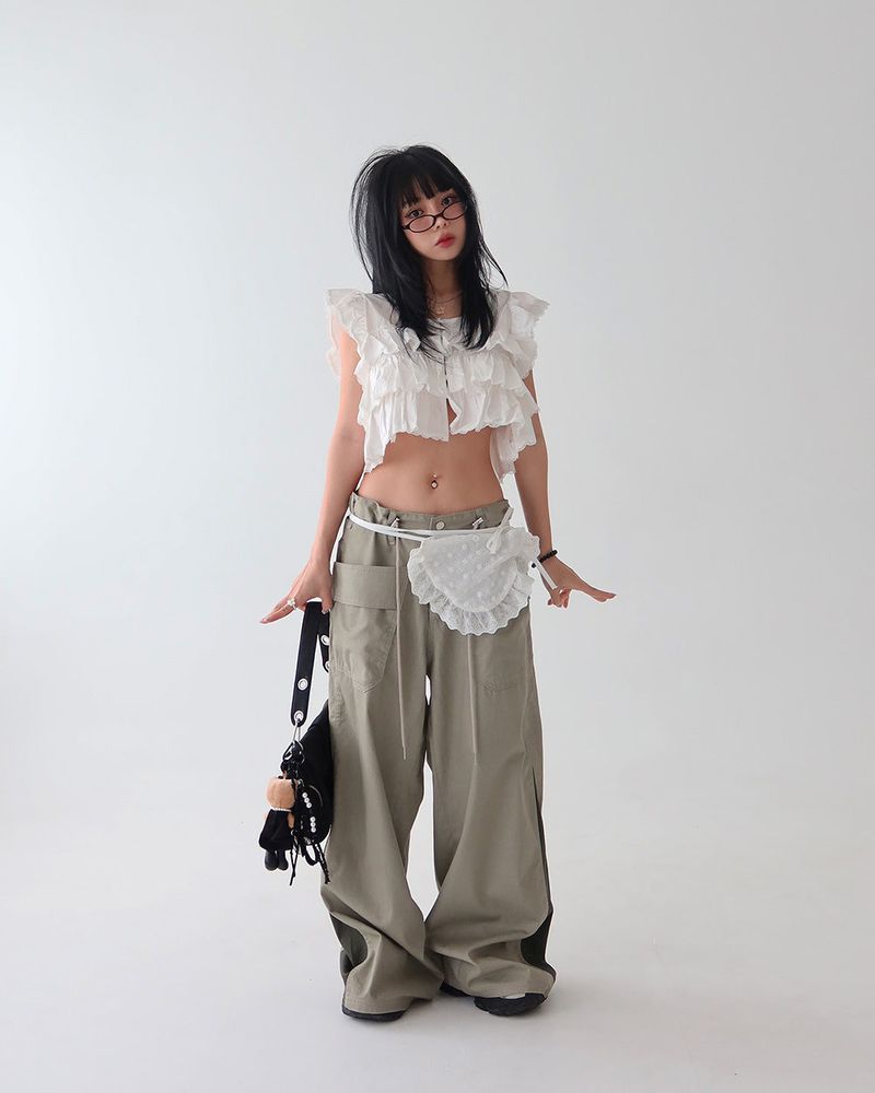 coloring string big cargo wide pants