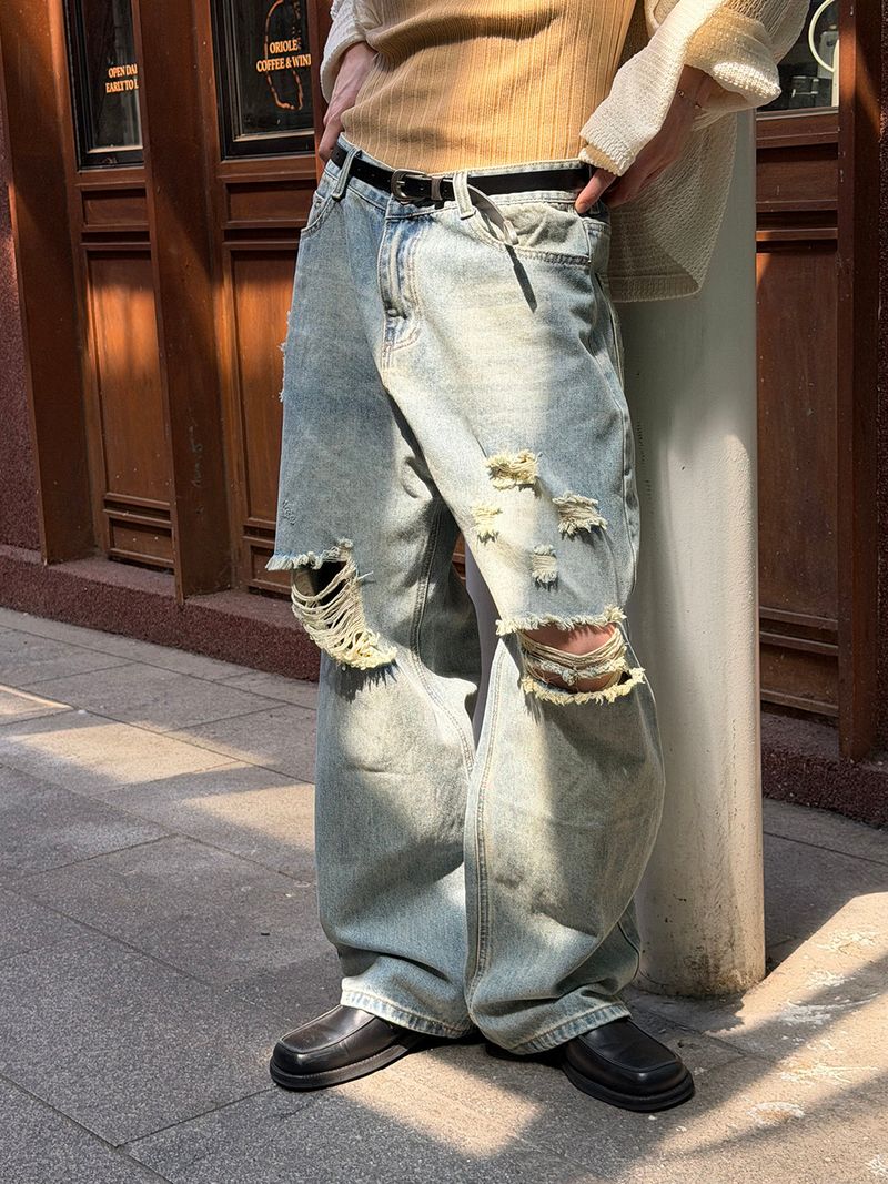 LAURANT（ロラン）の「[Unisex] Light blue damage wide denim pants（Pants）」