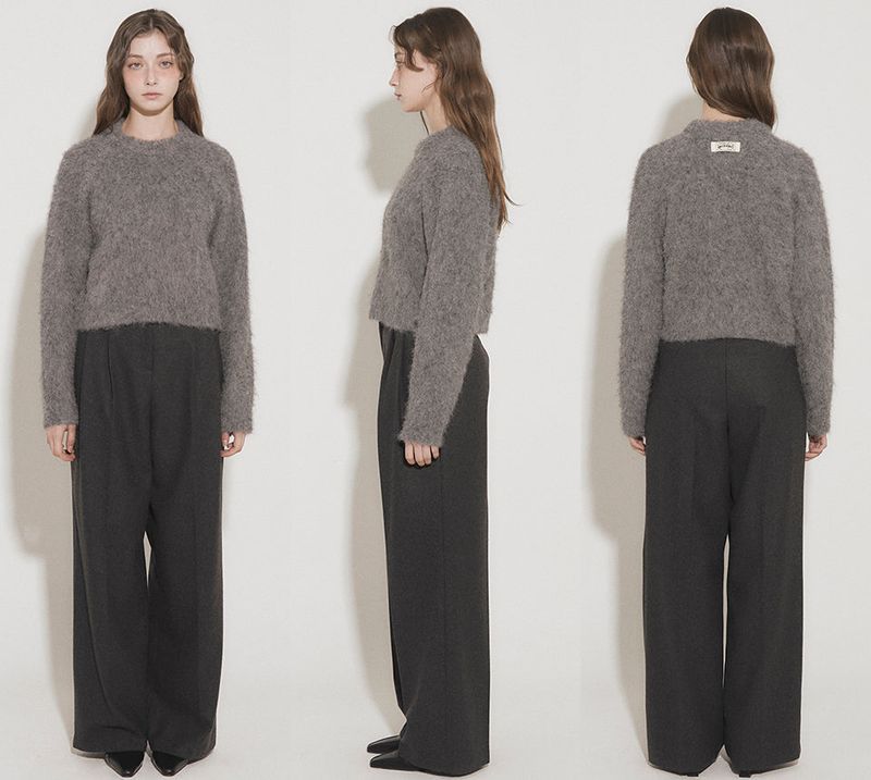 WOOL DOUBLE PLEATED SLACKS [CHARCOAL]