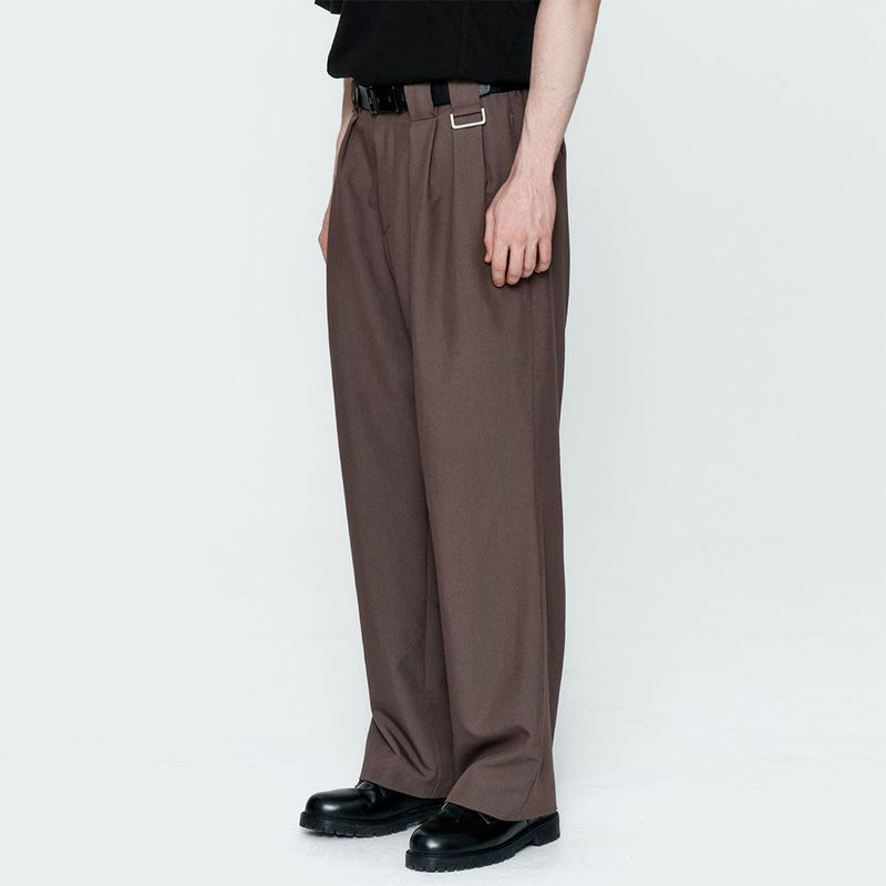 Two Pleats Wide Pants Brown