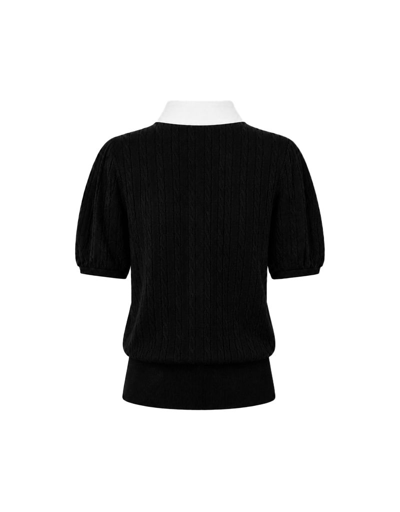 [PRE-FALL] エロディ シルク カラー ケーブル ニット ショートスリーブ カーディガン ブラック