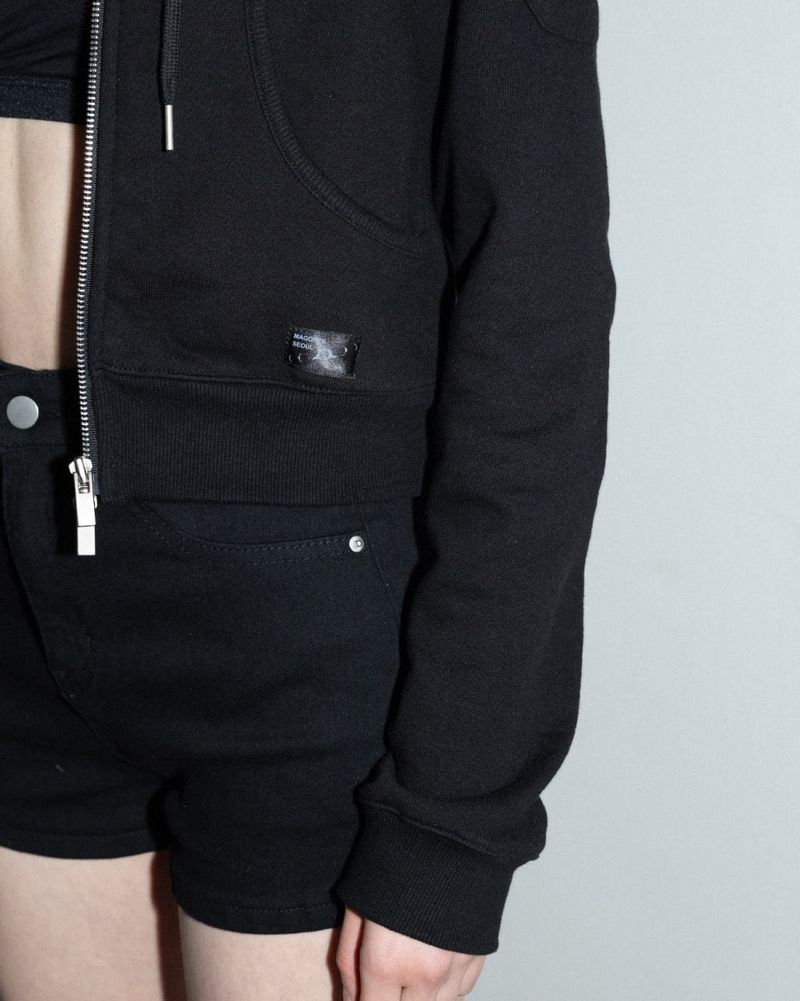 Cropped Hooded Zip-up Jacket All Black