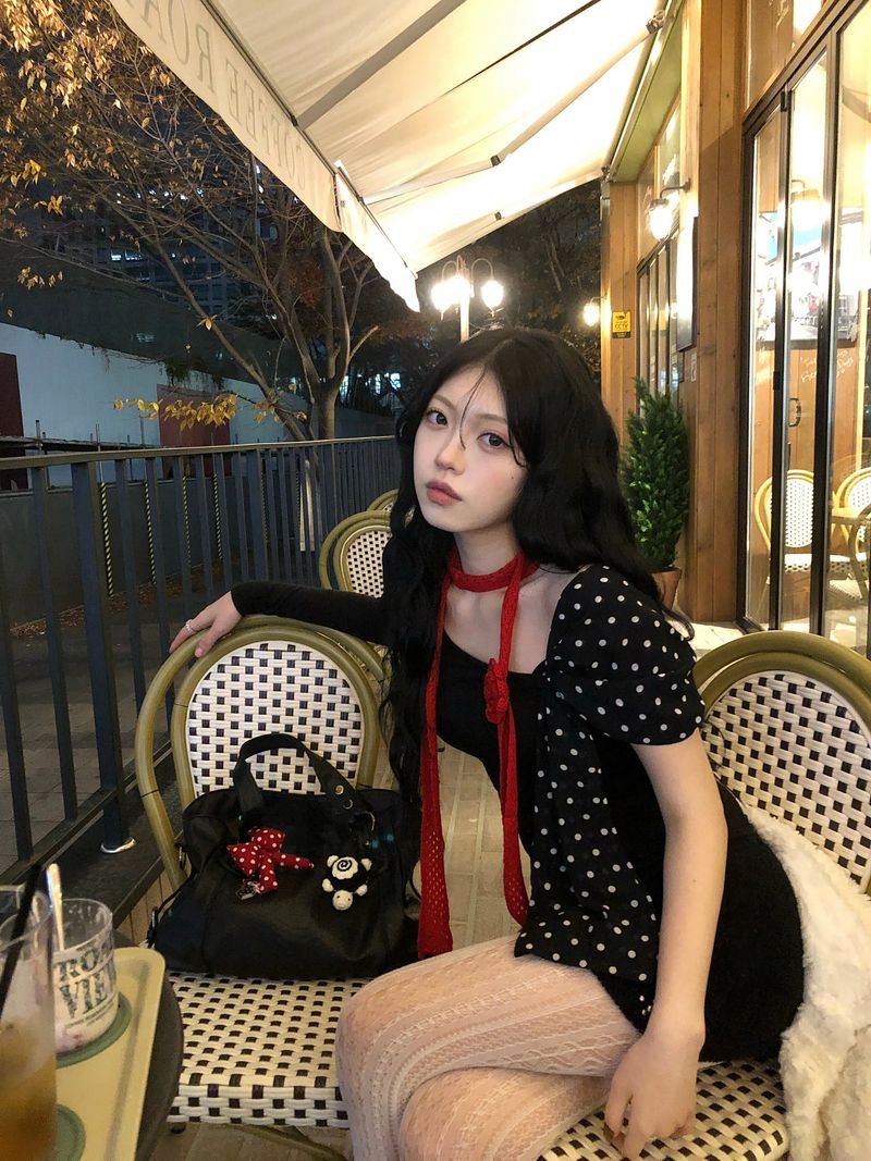 Dot Scarf Off-Shoulder T