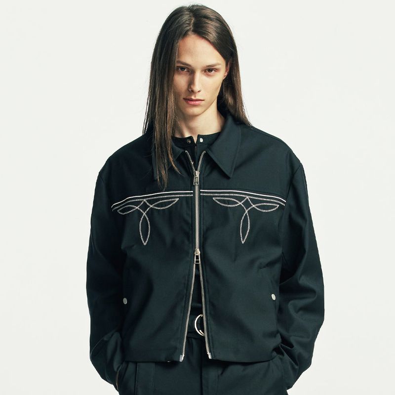 western stitch blouson black