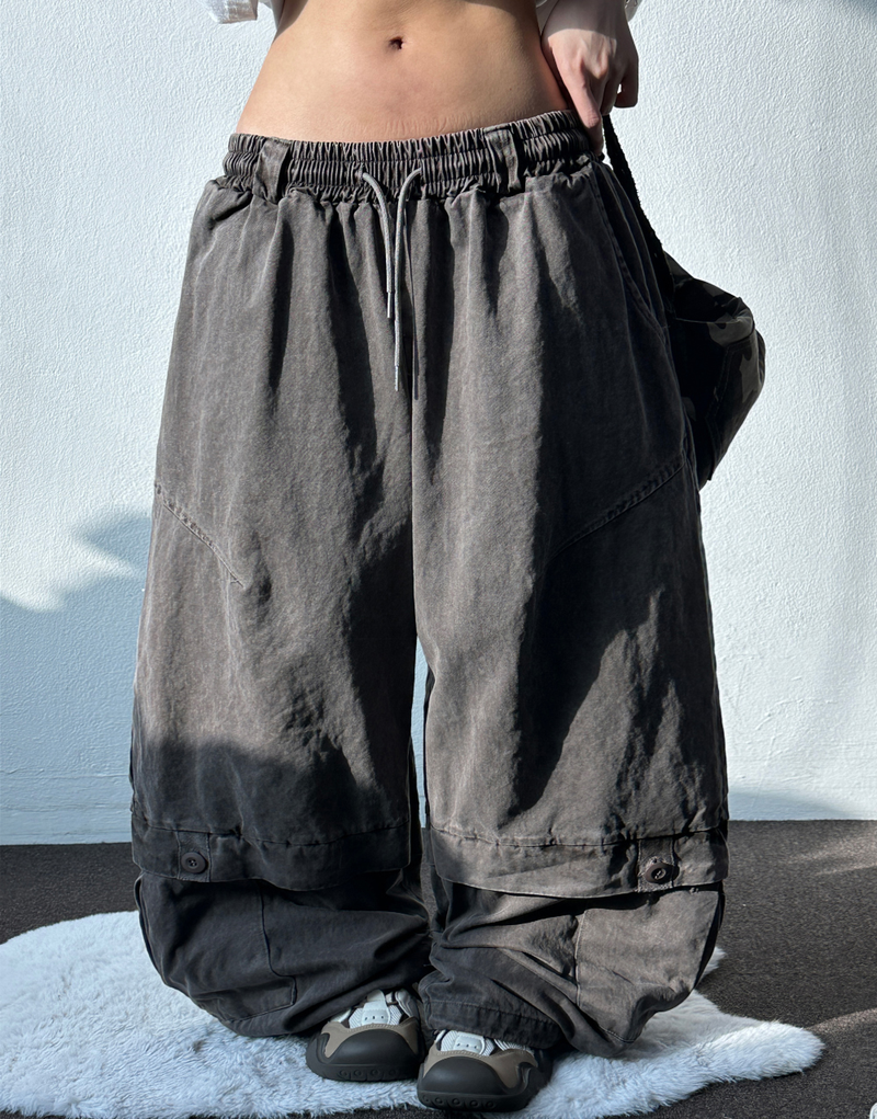 Low Button Pig Light Belted Wide Long Pants 3 Colors 