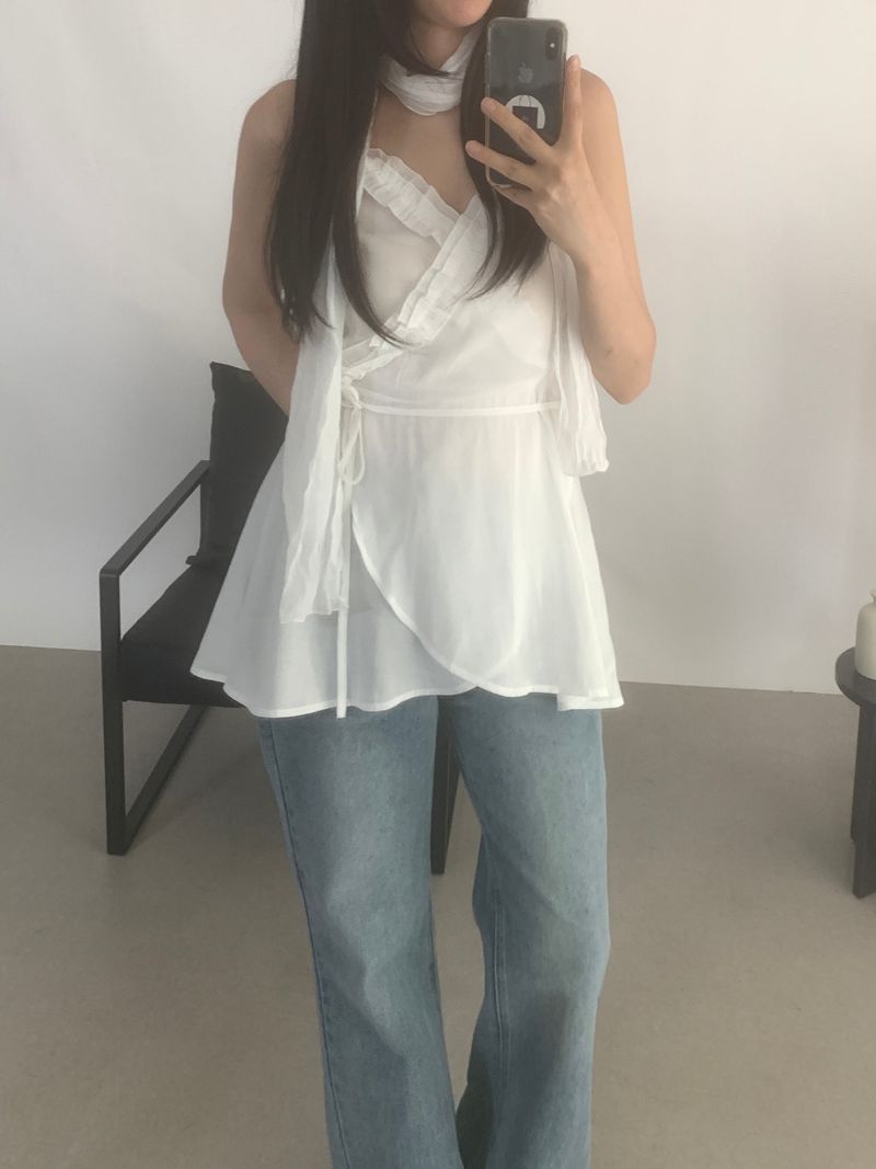 Sylvia Frill Sleeveless Long Blouse