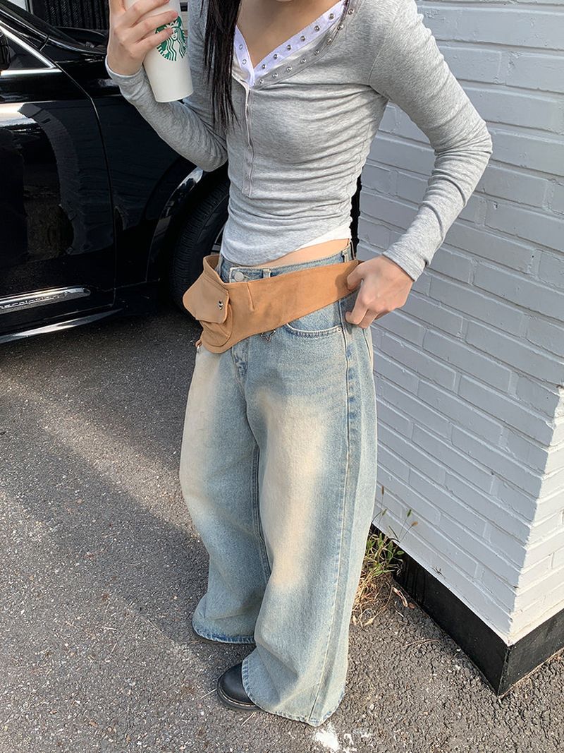 KEYRING WASHED WIDE JEANS