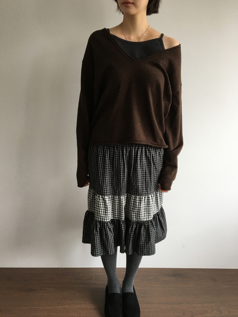Fold check skirt (3color)