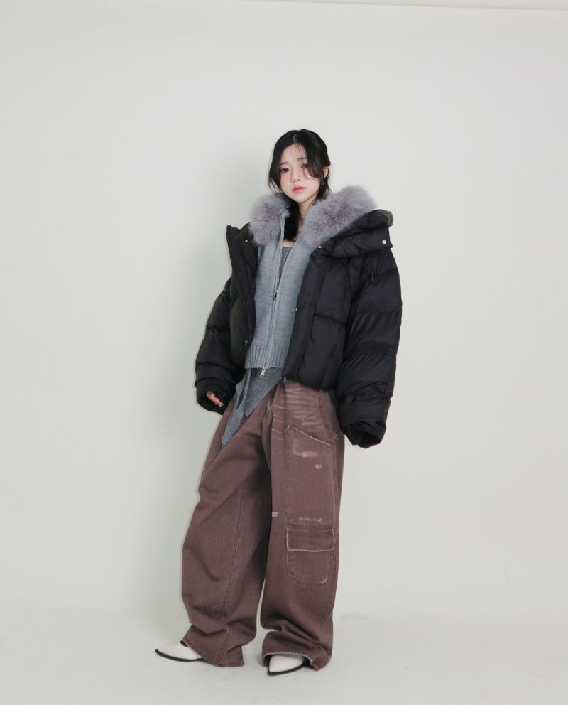 Out String Winter High-Neck Duck-Down Padded Jacket (Light Padded)