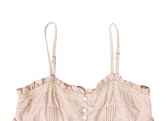 Mealing Frill Button Lace Flared Sleeveless Blouse
