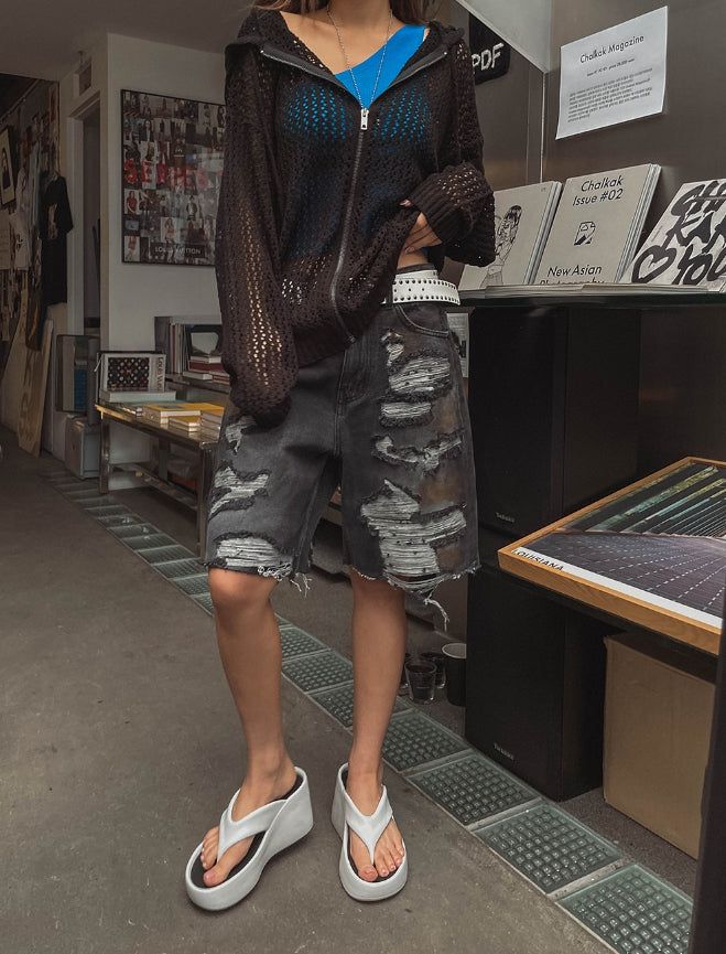 Tizzy Damage Black Denim Half Pants