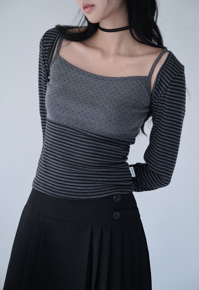 MIXED PATTERN CAMI & BOLERO SET CHARCOAL