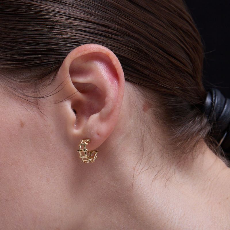 Multi Hash Tag Small Hoop Earrings (Gold)