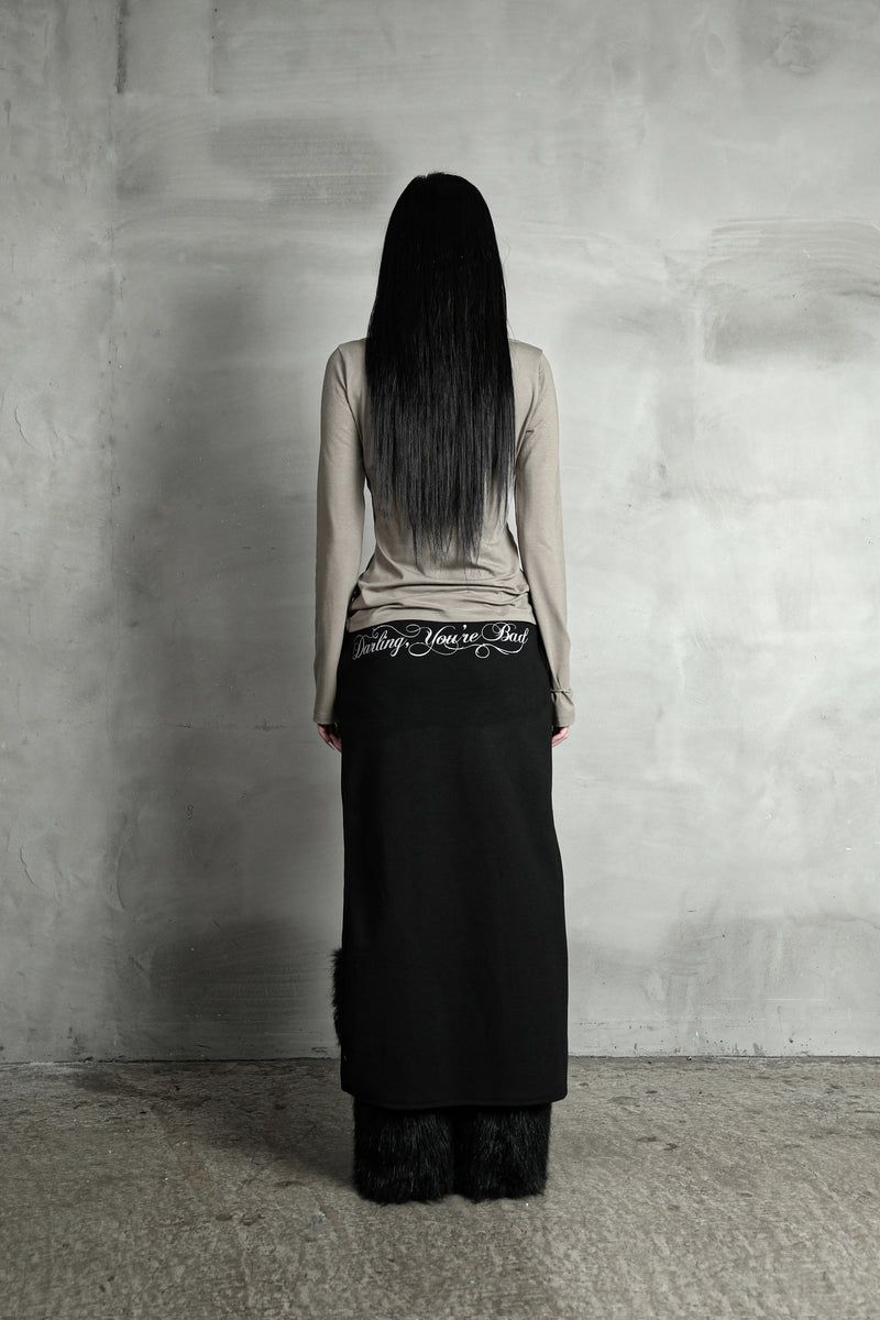 ROSE CUT-OUT SKIRT #BLACK (FLEECE LINED)