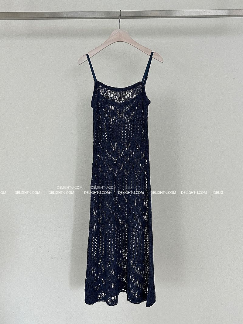 Punching Mesh Knit Bustier Long Dress