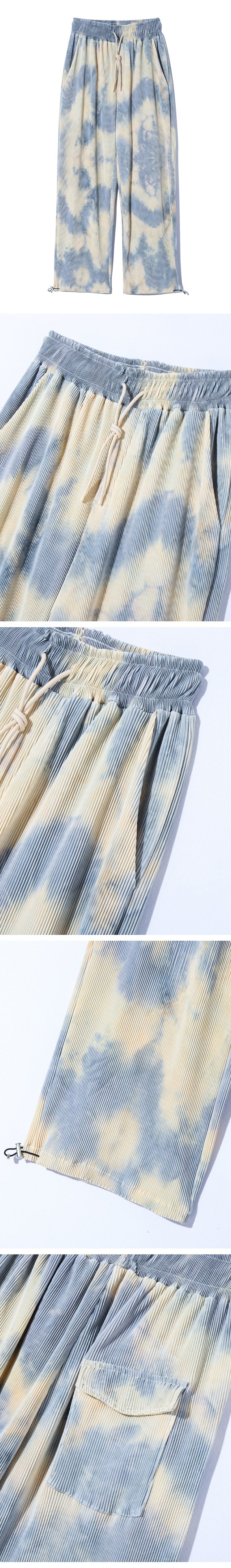 Unisex Tie-Dye Pleats String Pants_Cream