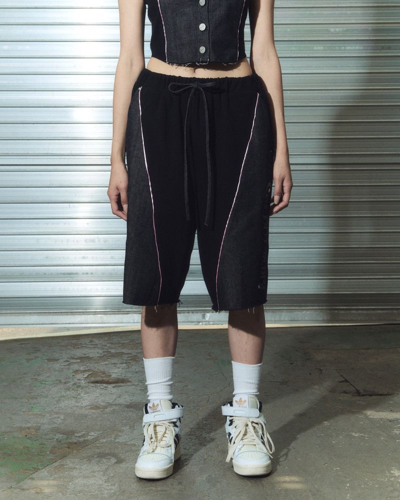 denim combi half pt - black