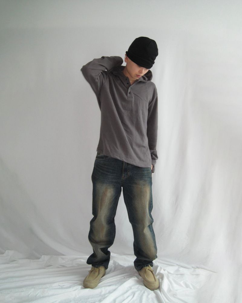 Hand Warmer Henley Neck Hoodie (4c)