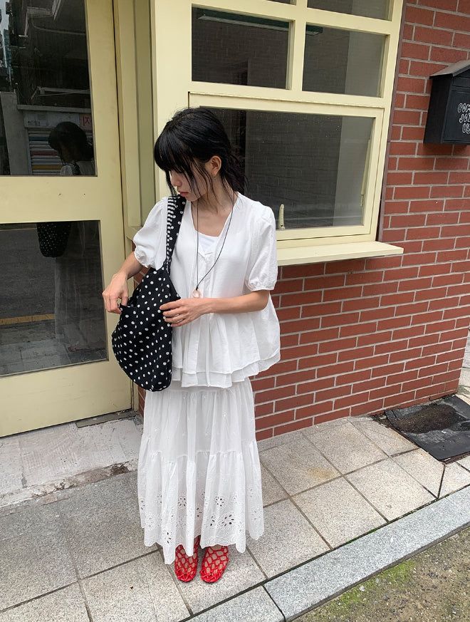 Bonomi Vintage Punching Tiered Banding Long Skirt