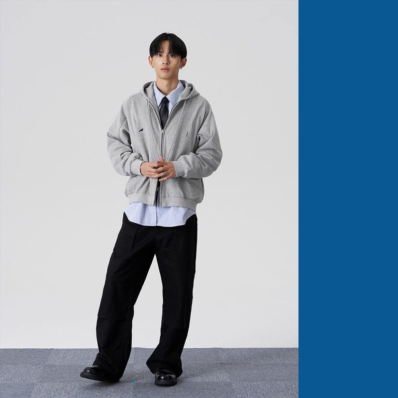 FMACM Ribbed-Spliced Geometric Four-Pocket Hoodie