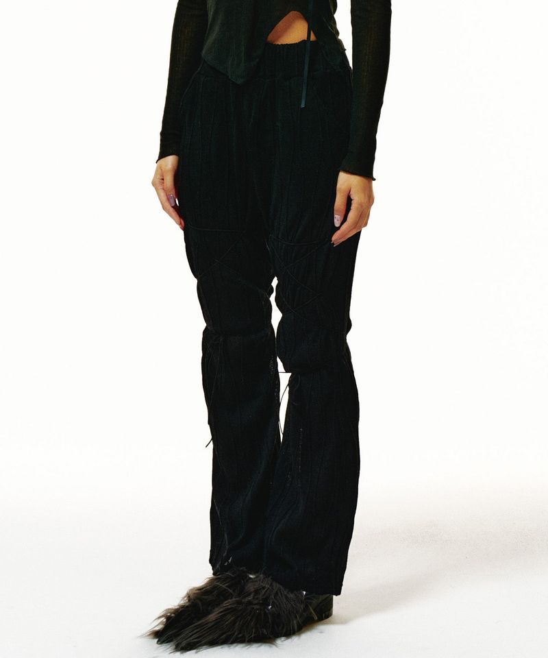 221-WAVE KNIT RIBBON BOOT CUT PANTS