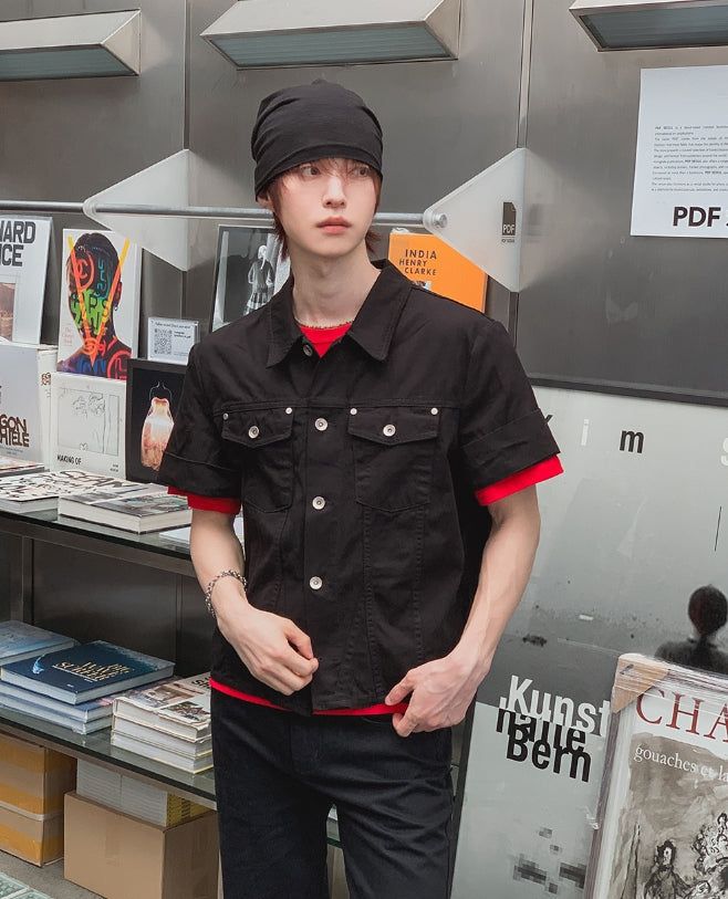 2PLAN（ツープラン）の「Kelden Cutout Short Sleeve Trucker Shacket（Jackets/Outerwear）」