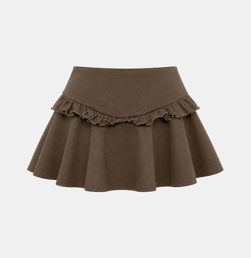 Metal Button Frill Mini Skirt