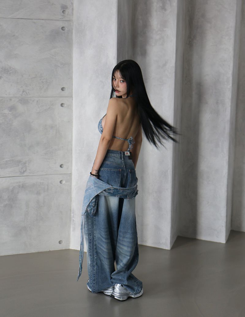 Denim 4PS Cover-Up Bikini Set