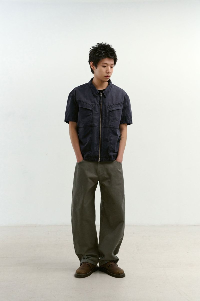 Semi Curved Herringbone Twill Pants (Khaki)