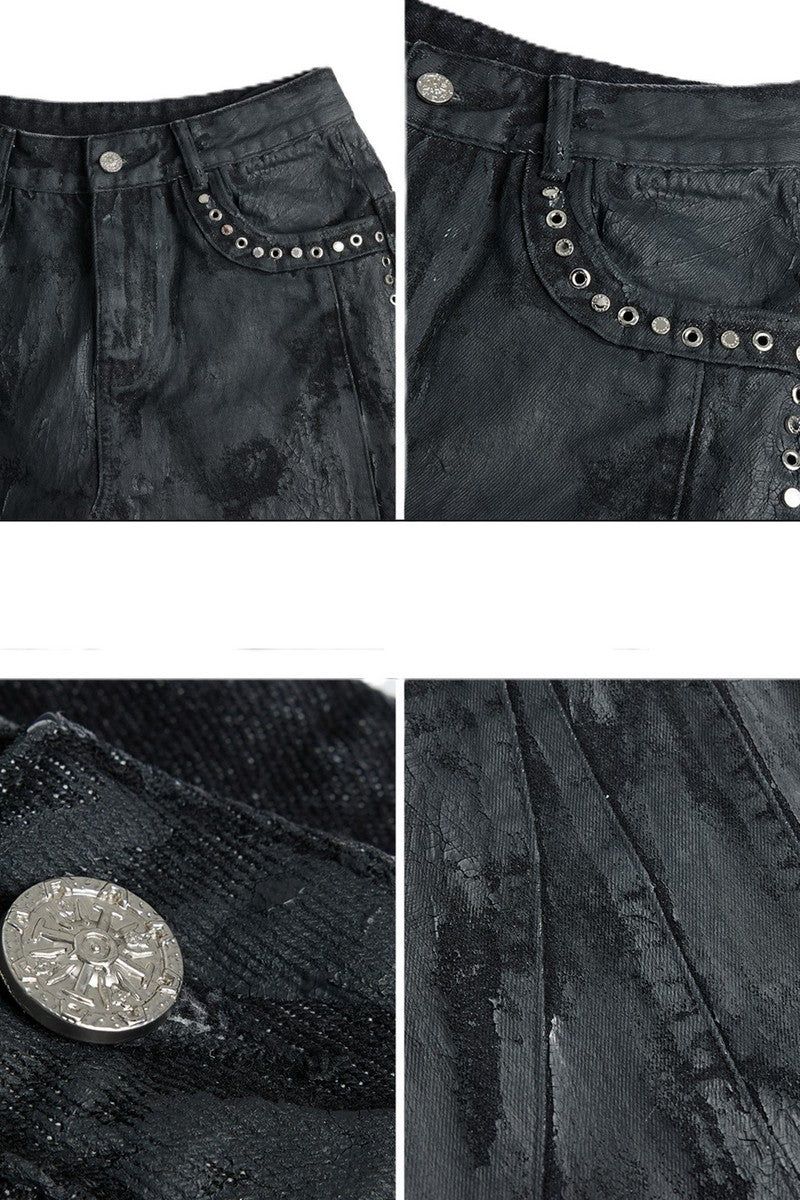 Waxed Black Studded Jeans