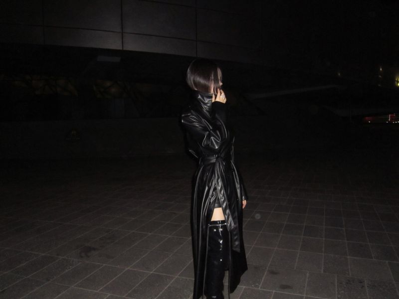 Double leather long coat