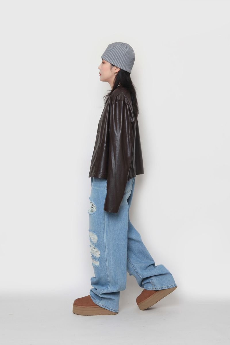Crop leather cardigan