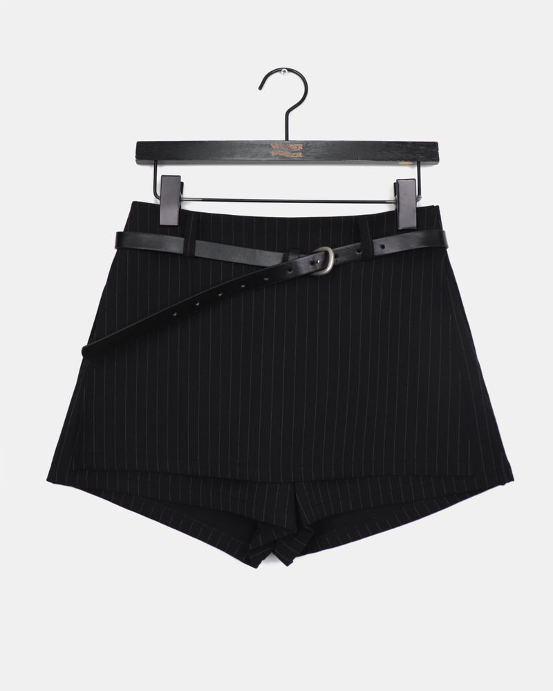 Nimu Stripe Pattern Belted Short Skirt Pants