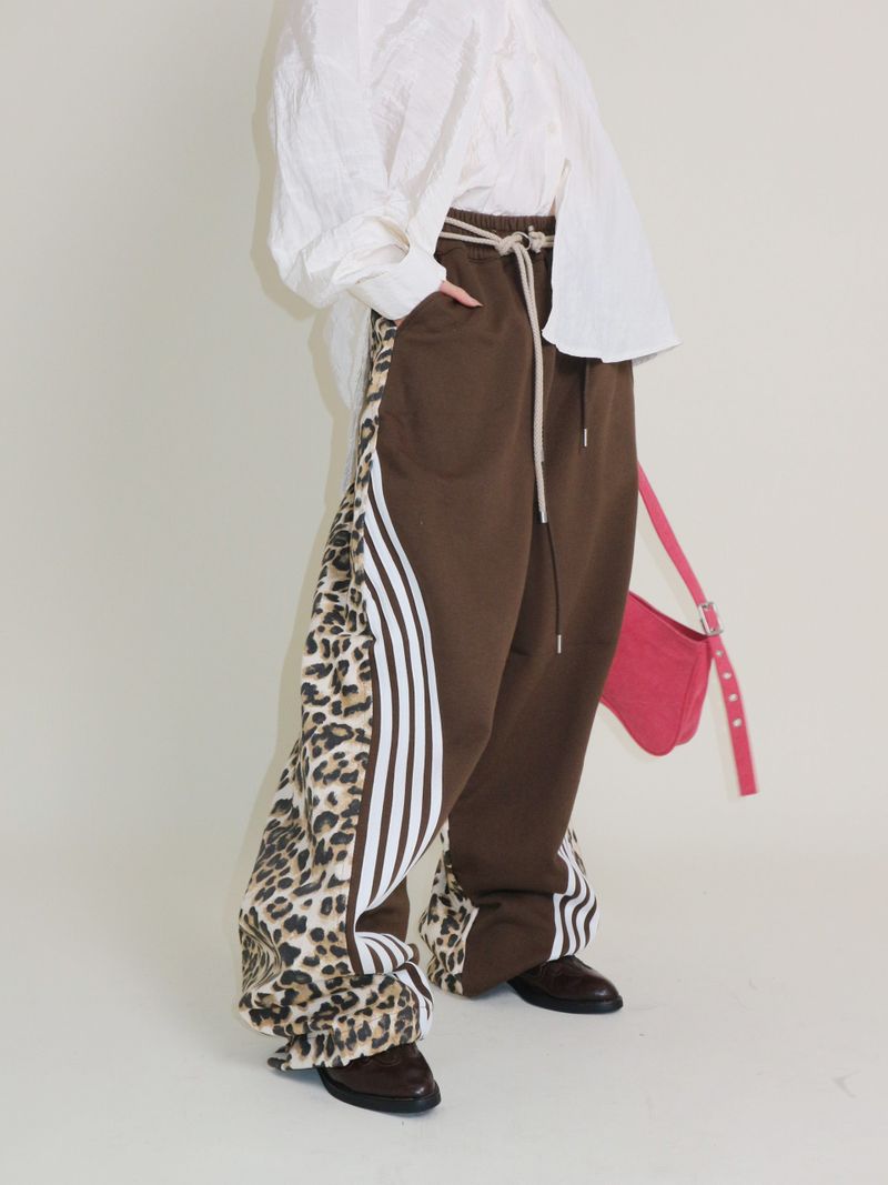 Leopard leopard print diagonal coloring track jogger pants