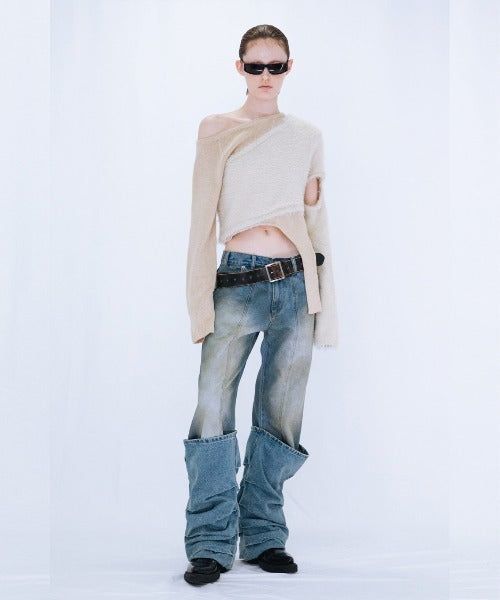 OVERLAP TUCK DENIM PANTS