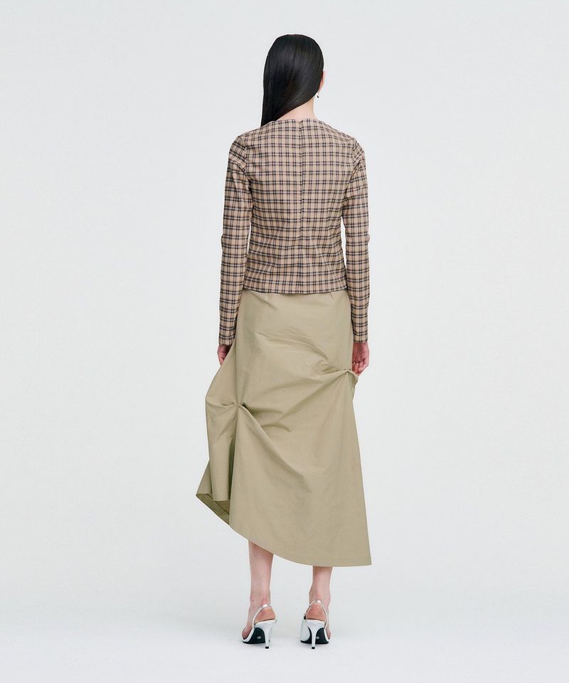 Twisted Check High-neck Top _ BEIGE
