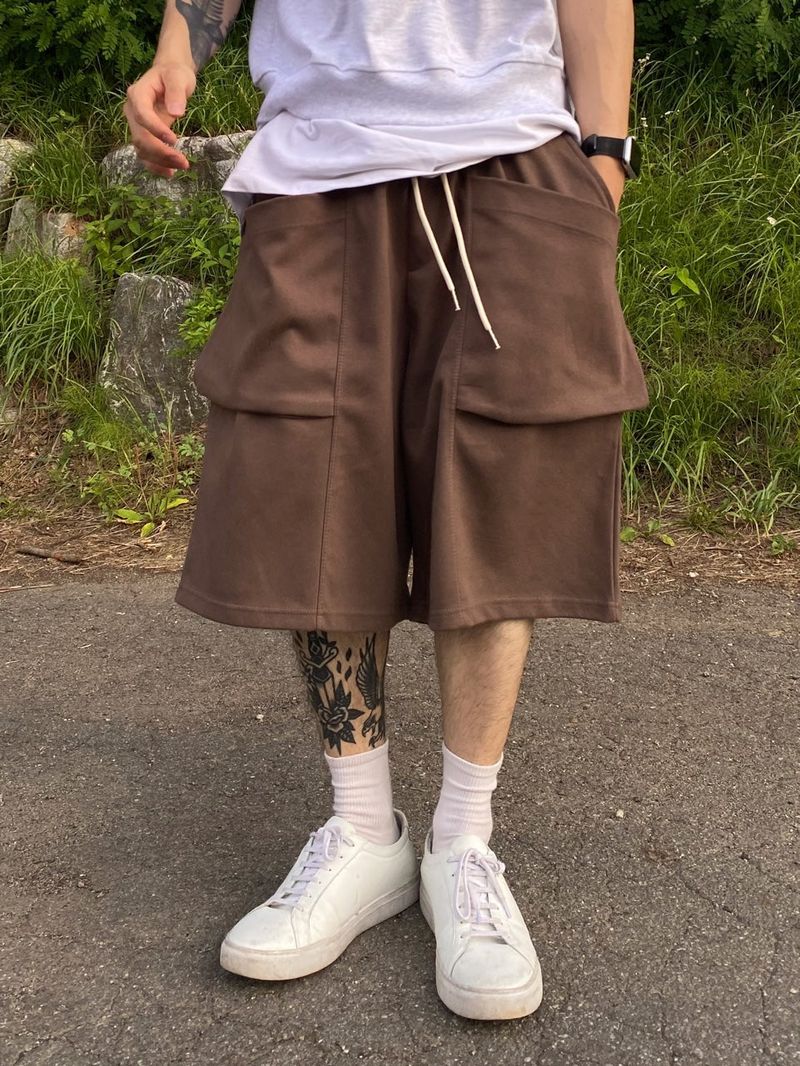 Double solid pocket half pants 3C