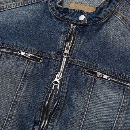 Ocean Washing Stitch Biker Denim Jacket