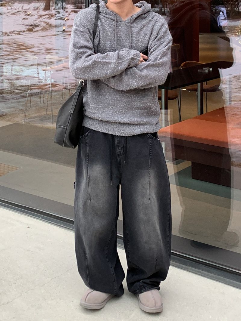 Work vintage patch banding denim pants