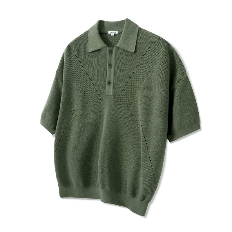 ANOBLIR（アノブリル）の「 スラッシュパンチングハーフニット[Khaki]（トップス）」