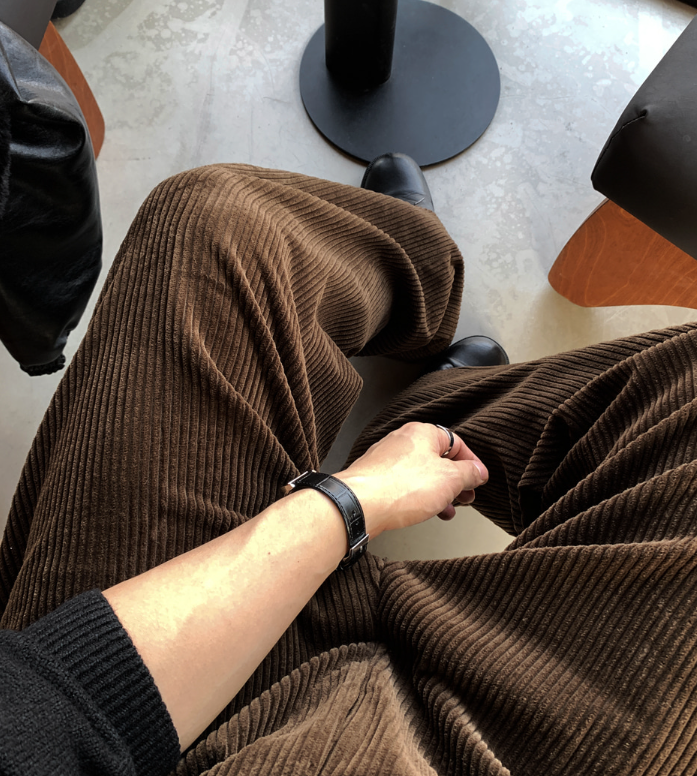 Defaced Late Back Banding Corduroy Wide Pants