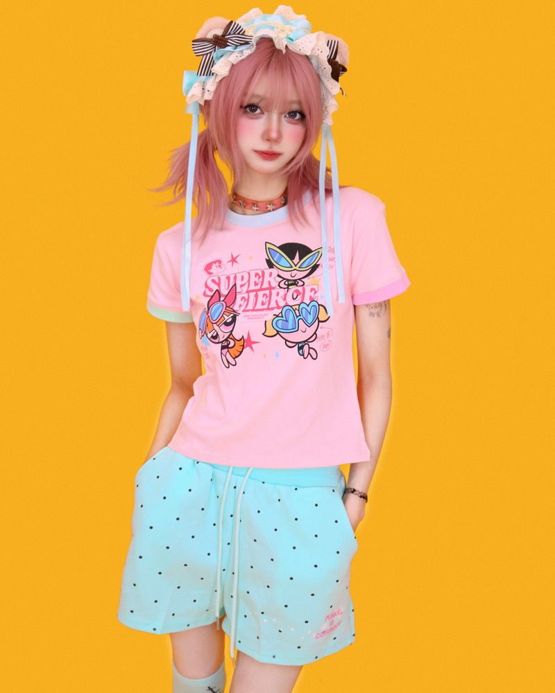 mint candy dot banding shorts
