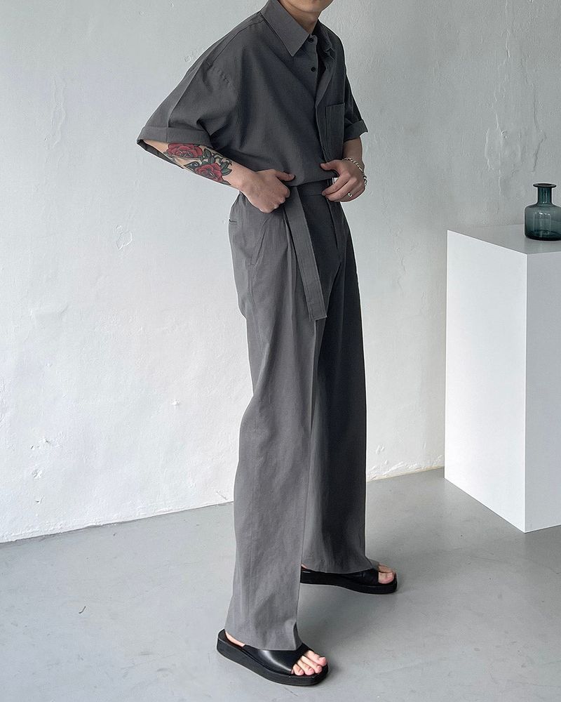 ECT linen belt wide slacks (4 colors)