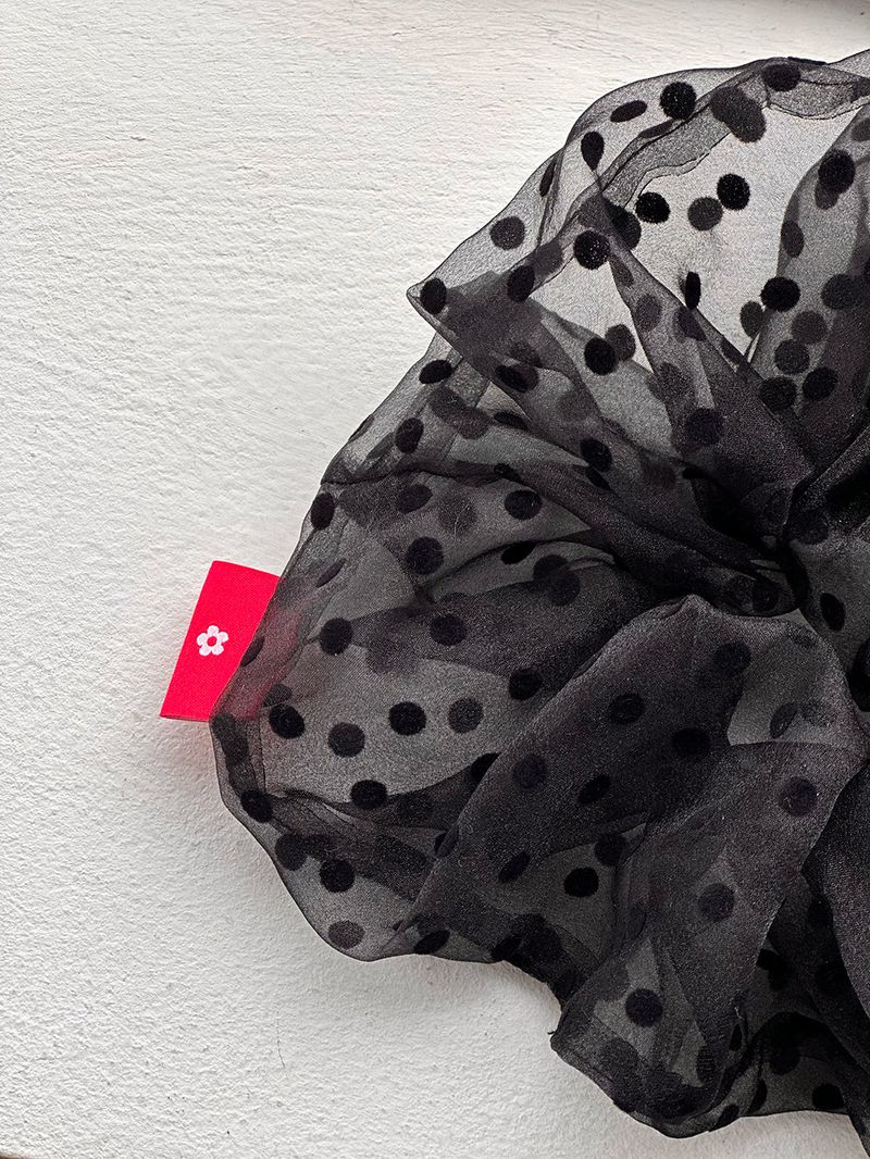dot organdy hair scrunchie - black